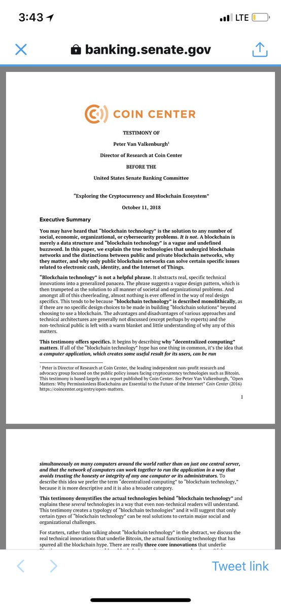 HaileyLennonBTC's tweet image. Tomorrow the Senate Banking Committee will hold a cryptocurrnecy hearing. Based on the two titles of testimony, this should be interesting. 

@valkenburgh testimony - banking.senate.gov/imo/media/doc/…

@Nouriel testimony - banking.senate.gov/imo/media/doc/…