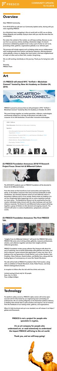medium.com/fresco-network…

FRESCO is proud to attend “ArtTech Blockchain Connect” on 10/24/2018. 

This event brings together art market specialists, collectors, technologists and financial analysts for talks on art &amp; technology.

Get your tickets @NewArtAcademy