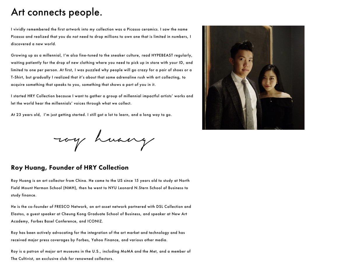 Hosting a collector talk in NYC on how to collect art as young millennials.

RSVP via link:
eventbrite.com/e/fresco-talk-…

<a href="/jerrysaltz/">Jerry Saltz</a> <a href="/artnet/">Artnet</a> I'm doing my part to expand the art world. 

hry-collection.work