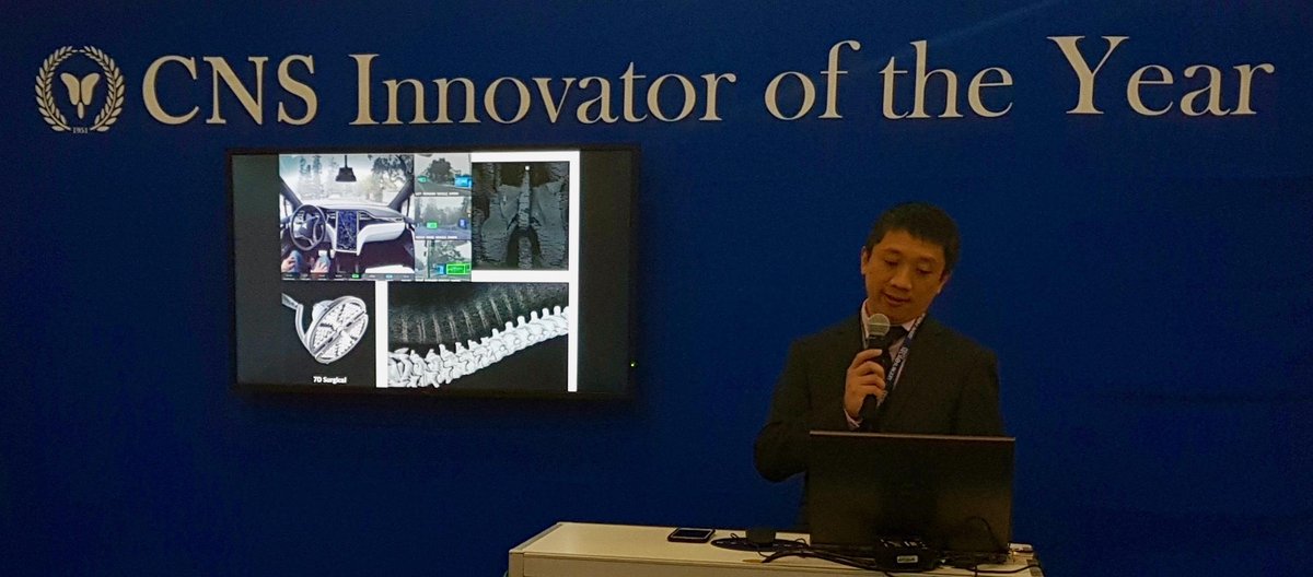 DrVictorYang's tweet image. We are honoured to receive the 2018 CNS Innovator of the Year award!  Drs. Nirmeen Zagzoog, Deep Guha, Michael Leung, Michael Lu, and many others from my research group and @7DSurgical are proud to work on #machinevision and achieve more innovative surgical applications.