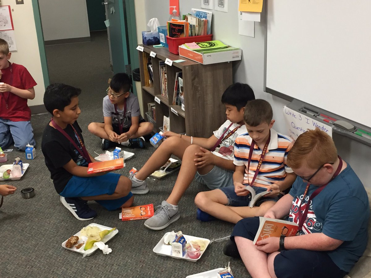 htritico13's tweet photo. Fifth grade lunch bunch book club meets again!Check out these guys talking about books over lunch!  #jhe5th #HayesHawks https://t.co/qIiP6cPfzV