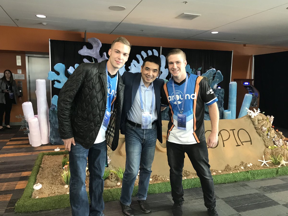 TheWebaround's tweet photo. @ericsyuan fits in perfectly with #TeamWebaround!!! #Zoomtopia18 #greenscreen @zoom_us https://t.co/IzwZUZGa16