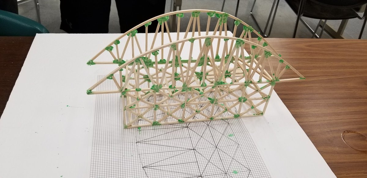 TFlessner's tweet photo. DACC College Express Industrial Tech class making progress on their bridges.  Then we'll break 'em and measure the weight capacity!  
#balsabridge @EFE400 @DanvilleAreaCC https://t.co/lTDPTkq9oG