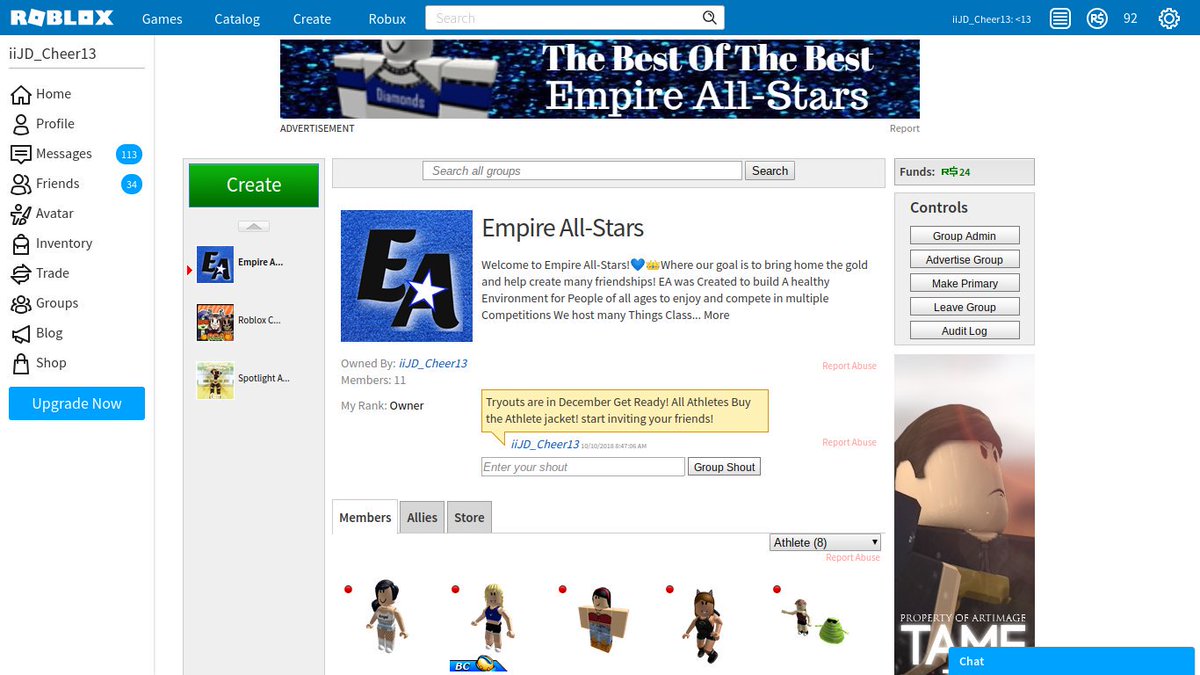 EmpireAllstars2's tweet photo. When you see your own add while your on your groups page lol! #WACFTC #EMPIREFAMILYRBLX #EMPIREALLSTARS๐ https://t.co/AAhebOwMla