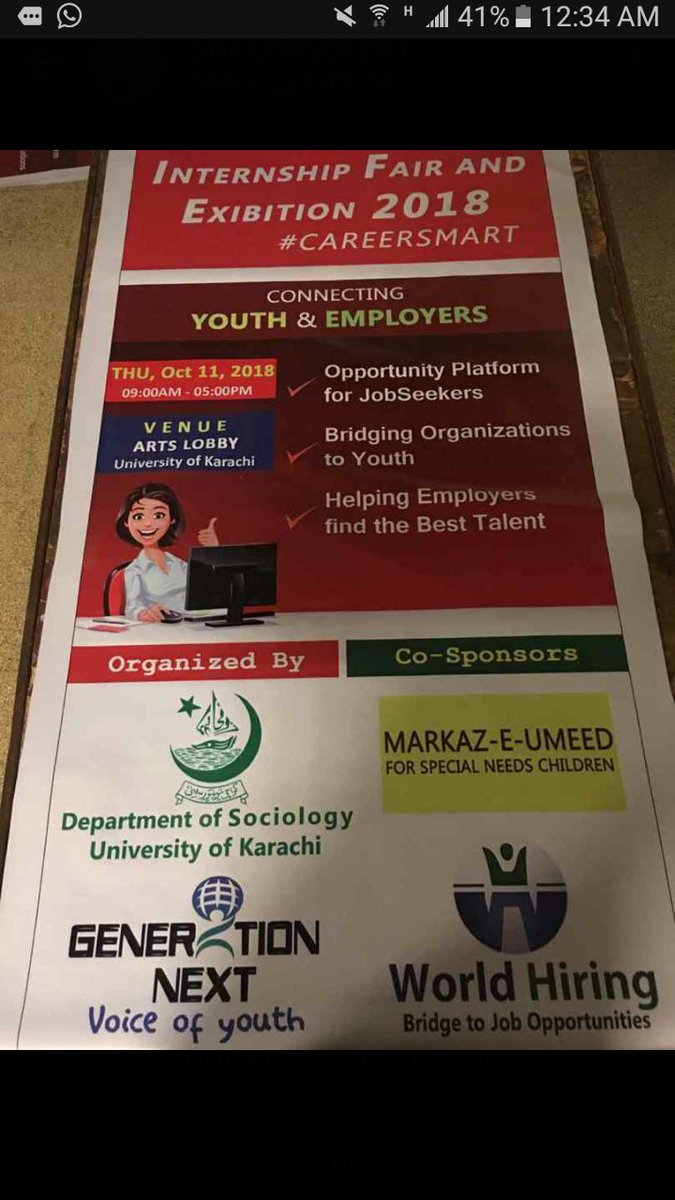 TahirJumani1's tweet photo. Be a part of this internship fair and Exhibition 2018 #CareerSmart https://t.co/U3f1ZUMyPF