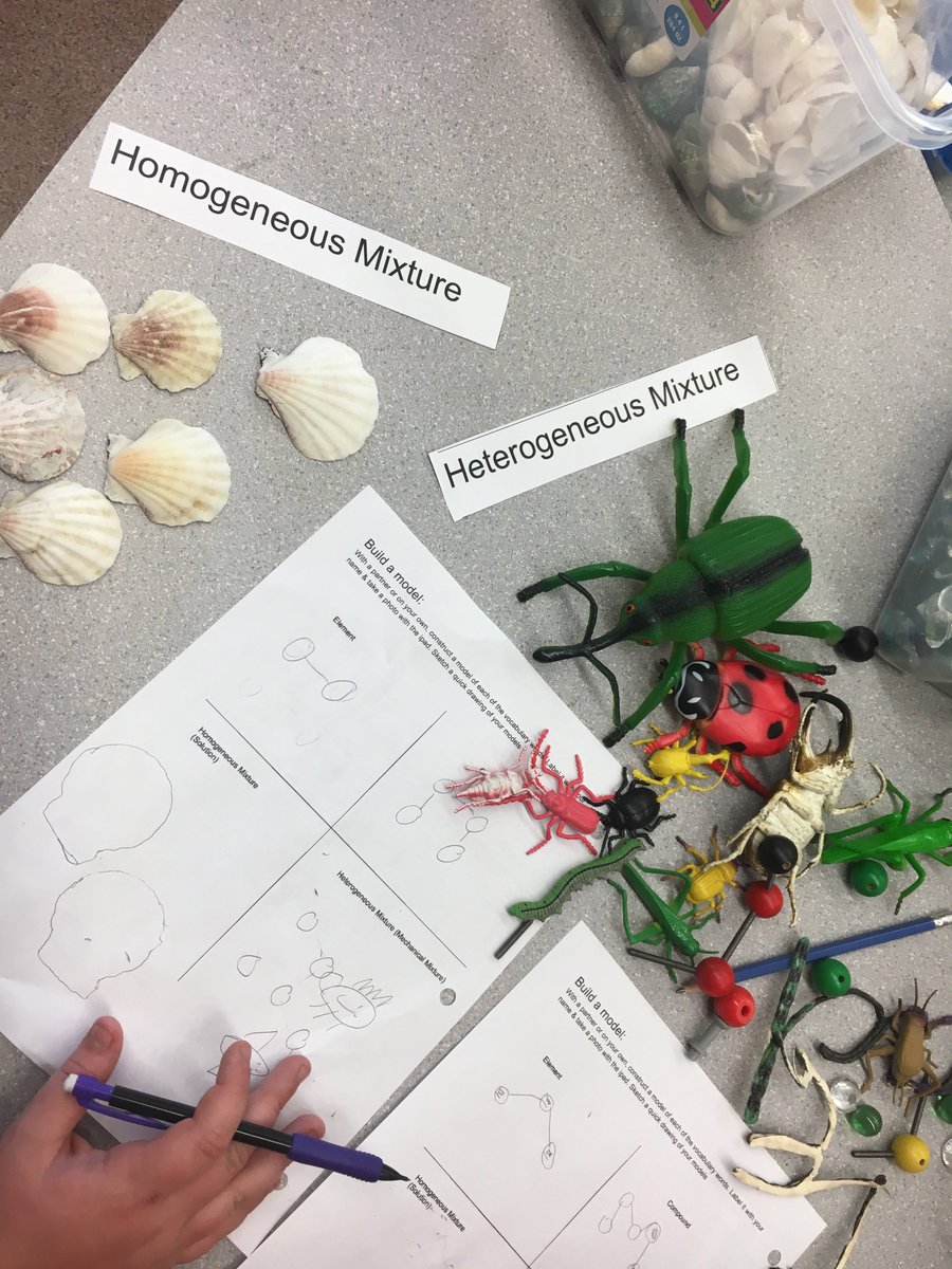 Visschinspired's tweet photo. Who says loose parts are for primaries? We played today as we modelled mixtures, elements and compounds in 6/7 Chemistry. It really helped to solidify their understanding and the differences between them. @clairedaoust @renomyclass https://t.co/QYixLCktwA