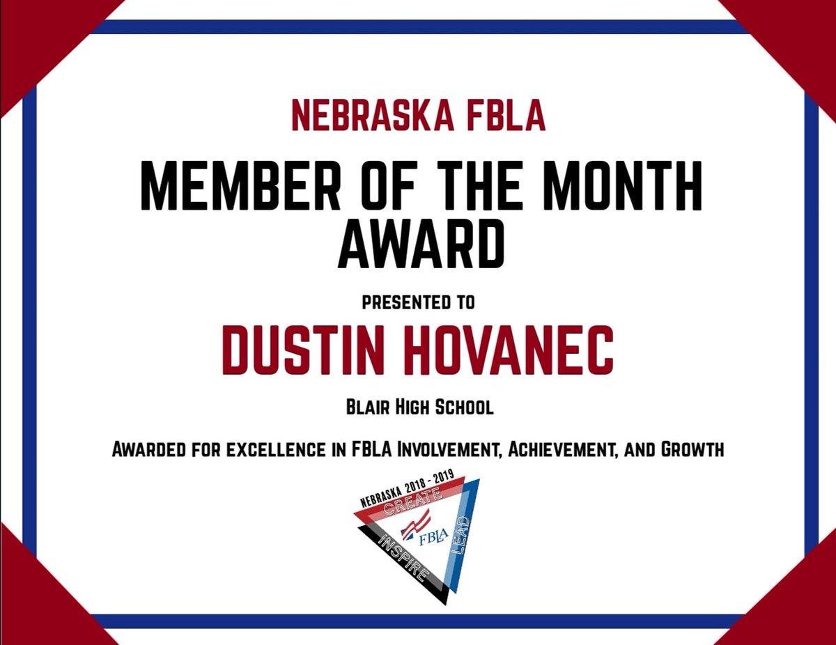 Congratulations to Dustin Hovanec from <a href="/blair_fbla/">Blair FBLA</a> for being selected as our October Member of the Month!