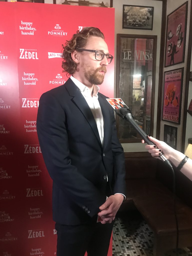 jimglaub's tweet photo. So wonderful to interview #TomHiddleston for #Pinteratpinter @JamieLloydCo and @london_theatre! He was very inspired by Pinter and hopes audiences walk away wanting to see more Pinter! https://t.co/l3ompiWADV