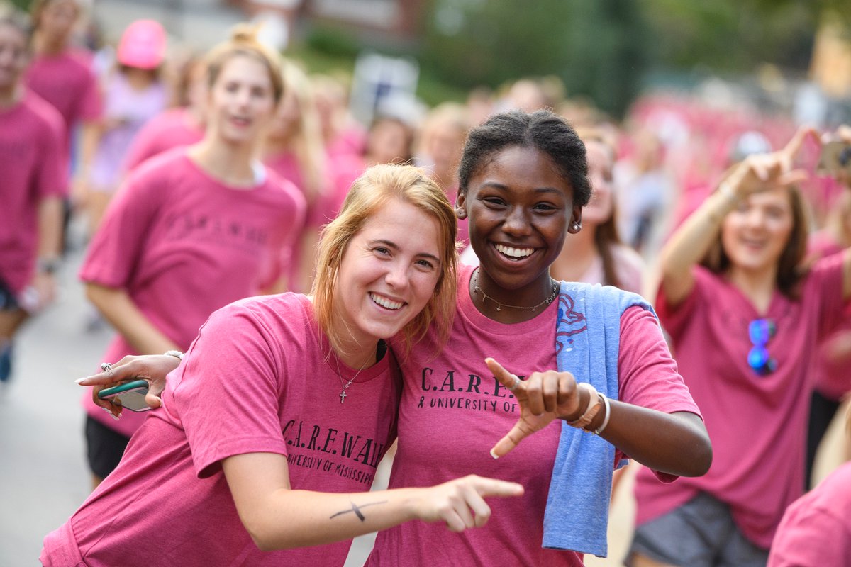 OleMiss's tweet photo. With the support and donations from many Oxford businesses and #OleMiss organizations, the CARE Walk has been taking the fight to breast cancer for over 14 years!! #BreastCancerAwareness https://t.co/cPxzbHa6ki