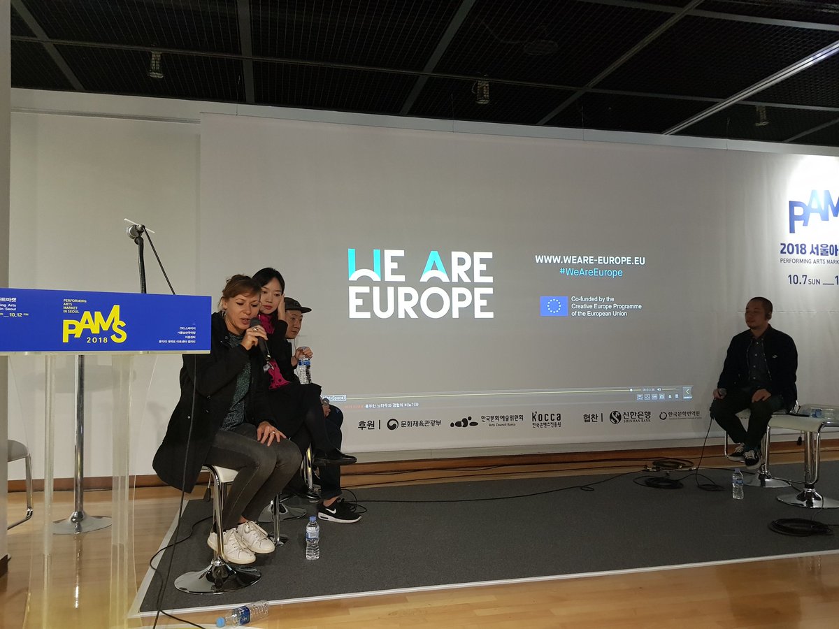 MonicaUrian's tweet photo. .@europe_creative @weare_europe #MusicMovesEurope and #Korean partners discuss #music cooperation at #PAMS2018 with @corinnesadki @europeanmusix https://t.co/nbT4B8nqlz