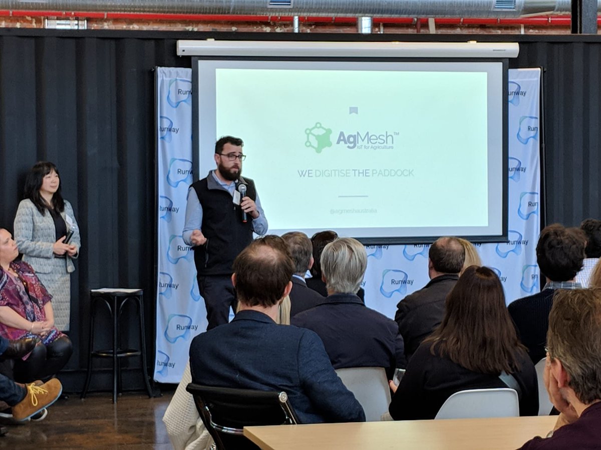 agmeshaustralia's tweet photo. Today we're speaking at the @SproutX_ @RunwayHQ_Co event in Geelong talking about how AgMesh helps digitise the paddocks of red meat farmers!
.
https://t.co/ebhkIVZoF4
.
.
#sproutx2018 @CroweHorwath_AU #findex #agmesh #IoT @PivotSummit https://t.co/QDKgChvMqw