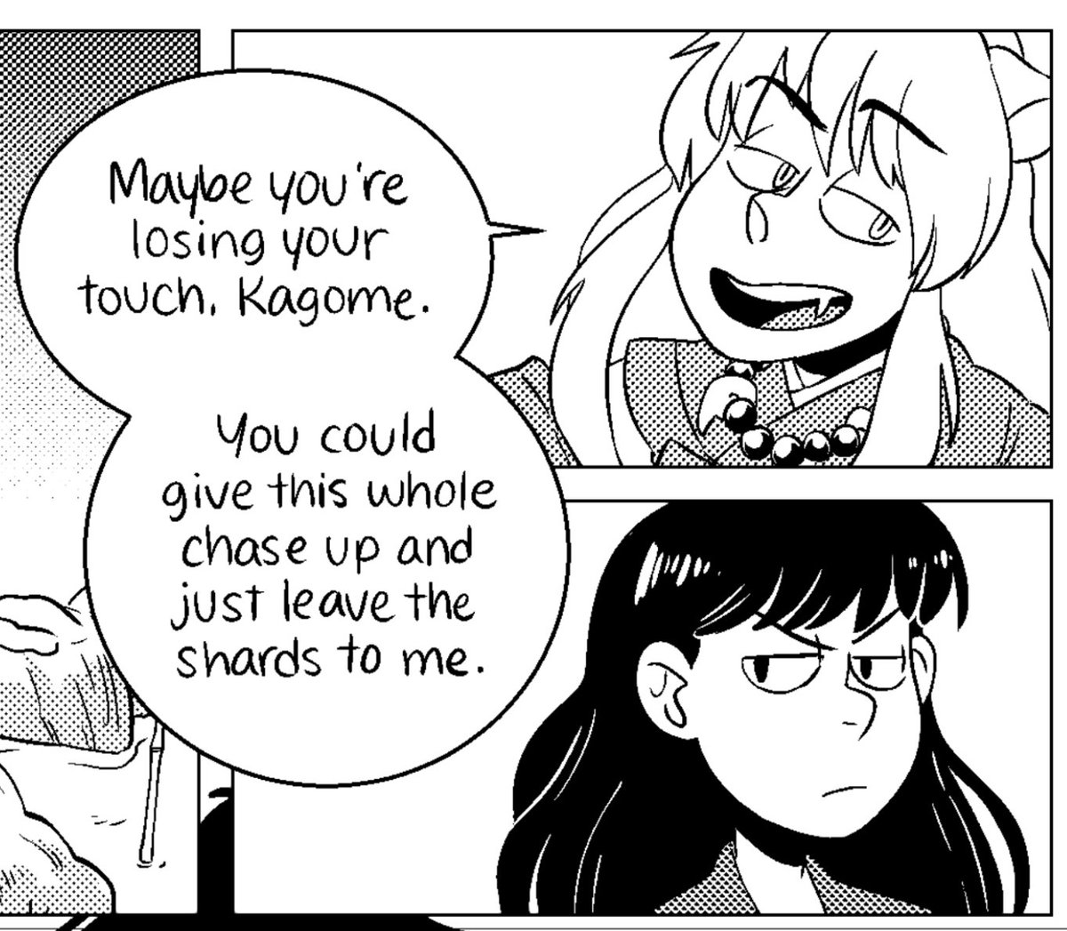 Pre-orders for SIT BOY! @afeudalfanzine are still open!! Here is one of my fave panels from my comic in it, because I love Kagome throwing those dagger eyes ??? https://t.co/RJgtbhQD93 