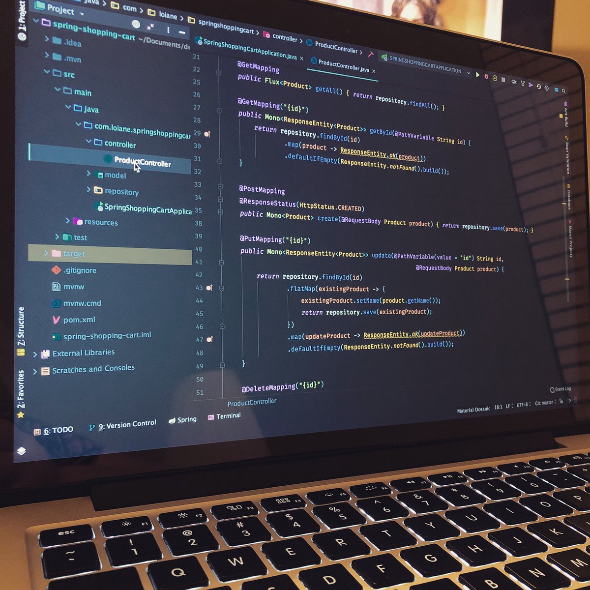 loiane's tweet image. Reactive Java/Spring! 😍
Java/Spring reativo! 
IDE: IntelliJ IDEA, theme: Material Oceanic 
#java #springwebflux #intellijidea #reactiveprogramming