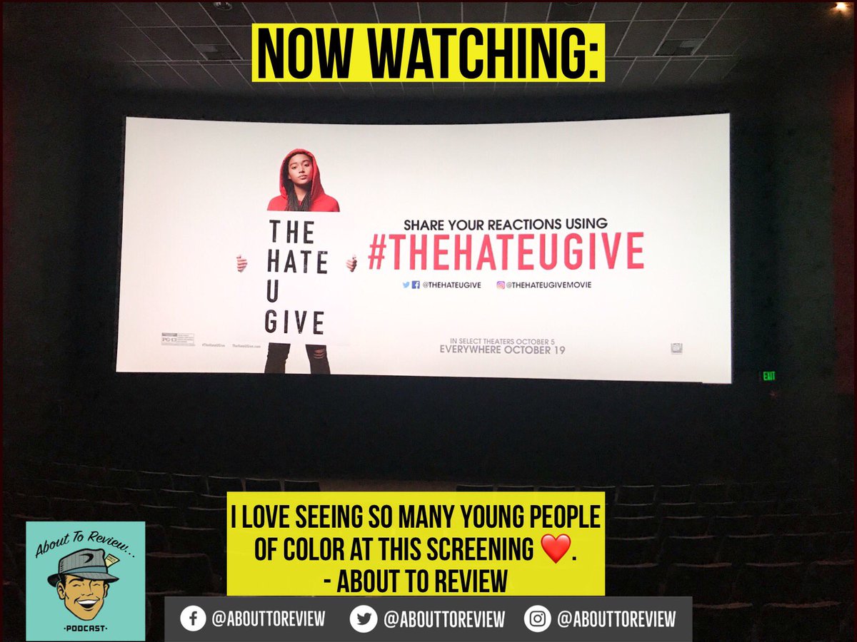 abouttoreview's tweet photo. #nowwatching @TheHateUGive
I love seeing so many young people of color at this screening ❤️
.
Check out all of the episodes here: https://t.co/FEJeLyaaMo
#TheHateUGive
__________________
#abouttoreview #moviereview #filmcritic #podcast #blerd #geeksofcolor #nerdsofcolor #SFCS https://t.co/DEvKhOloAp