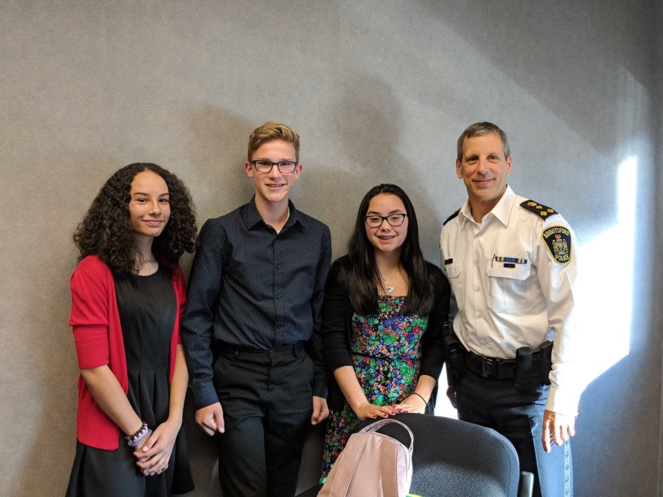 JoinAbbyPD's tweet photo. @ChiefSerr sits down with Grade 10 students from @AbbyPanther Senior today to chat about Policing as a Career... #AbbyPD Jr Police Academy next year...  @JIBCnews after graduation!! The future looks brilliant! #JoinAbbyPD https://t.co/O7Tt3xthqv