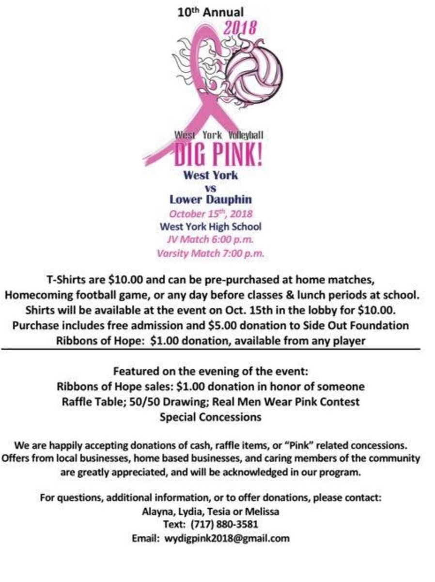 GoWYBulldogs's tweet photo. West York Girls Volleyball will be hosting our 10th annual Dig Pink!  Monday, October 15! https://t.co/vH1m1k8Yeq