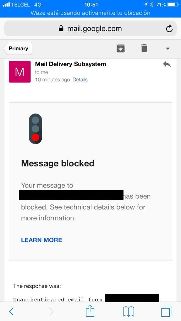 liberatumente's tweet image. El servicio de Gsuite para empresas se vio interrumpido hoy, el motivo: una nueva política #DMARC que ocasionó rebote de emails.  #GsuiteBasic #GsuiteLegacy.
Acá encontré una solución al problema.