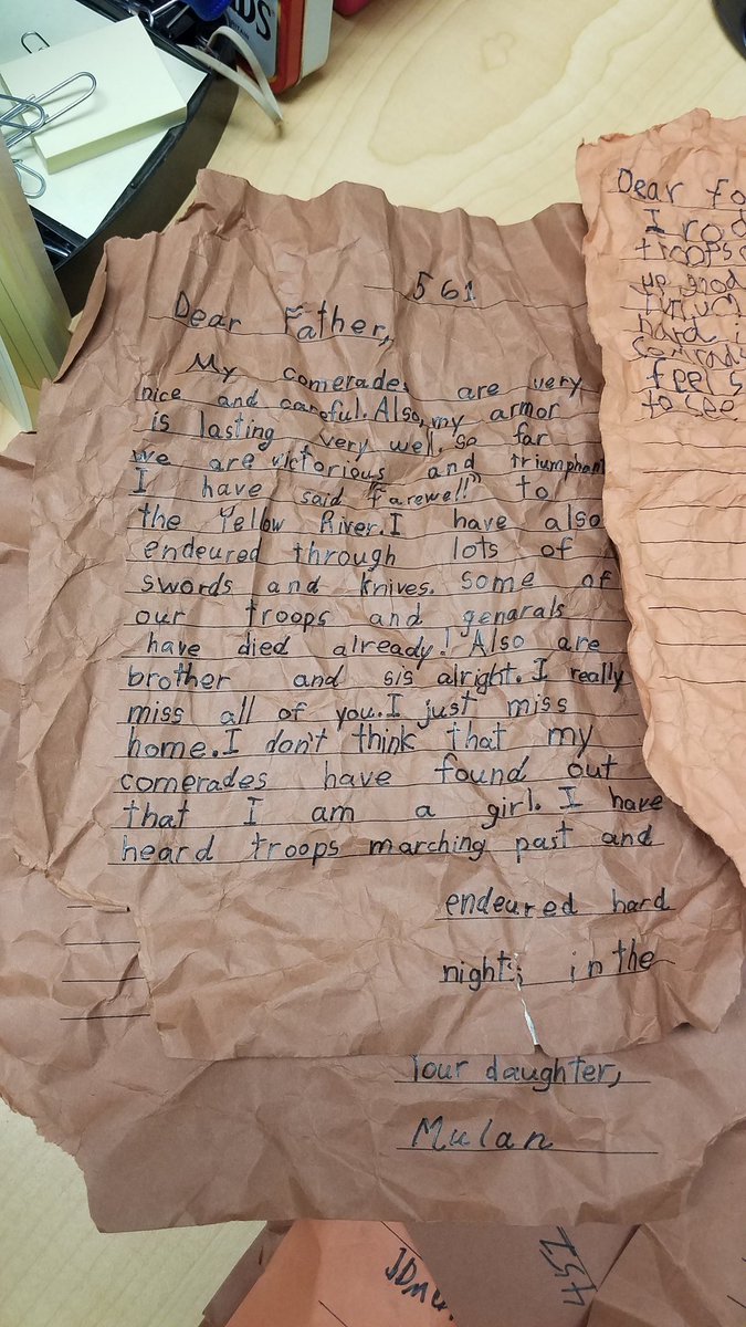 Mrs_C_Almario's tweet photo. Ss showing off their letter writing skills for #creativenarrative #lettertomulansfather  #usdlearns #carltonusd https://t.co/N7A4QbxJPq