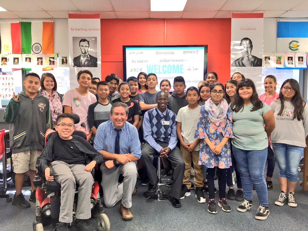 efraintovarjr's tweet photo. Today, @ALMSEagles had the honor of having Mario A., an @fpu alum, speak at #tovar163. Mario, grew up in Sudan. He shared his story and value of an education.  #ALongWalkToWater #BookChat #SpecialGuestSpeaker #PowerfulChat #TheValueofOneDollar #7thGradeELA https://t.co/ZweVpsX7aE