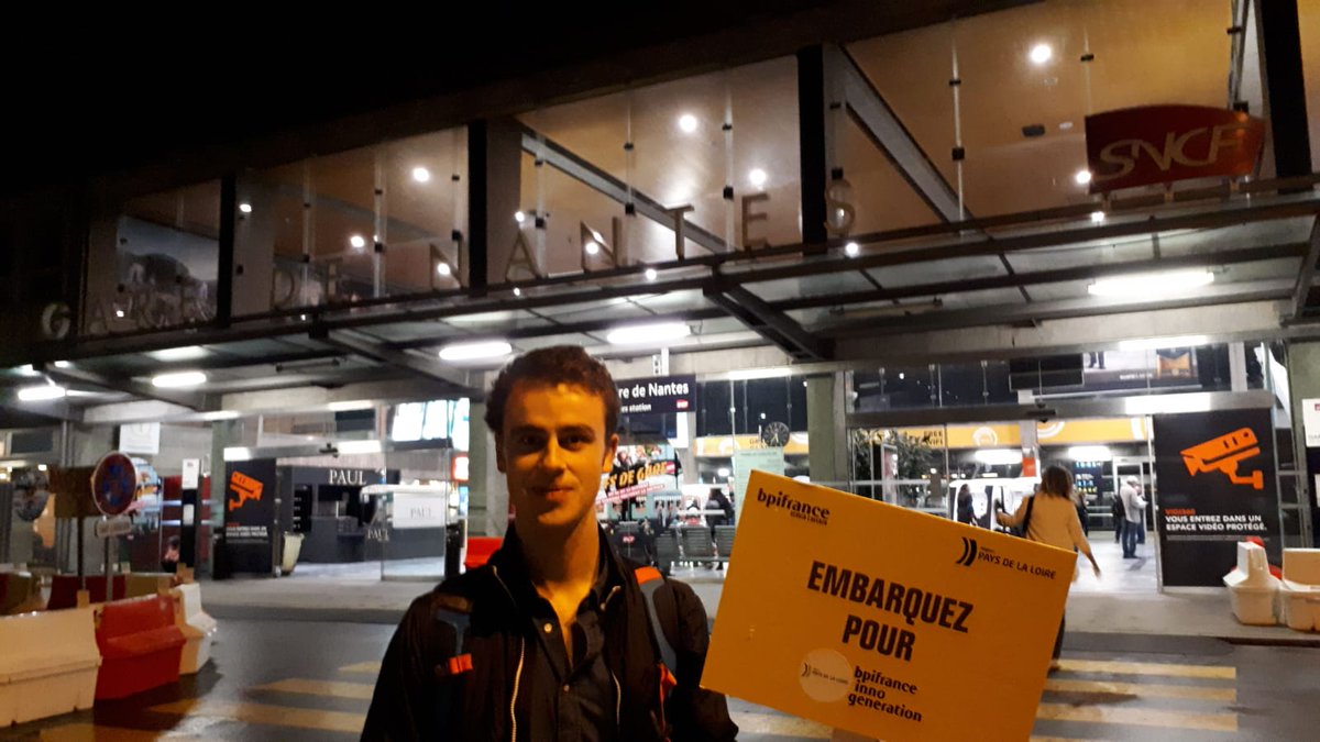 Bpifrance's tweet photo. L'entreprise #Sensorwake est là dès 6 heures au départ de Nantes pour prendre le train à destination d'#InnoGeneration ! 🚄 🤗 @GuiguiRolland dans les startings blocks ! https://t.co/Fdw9HLdouC