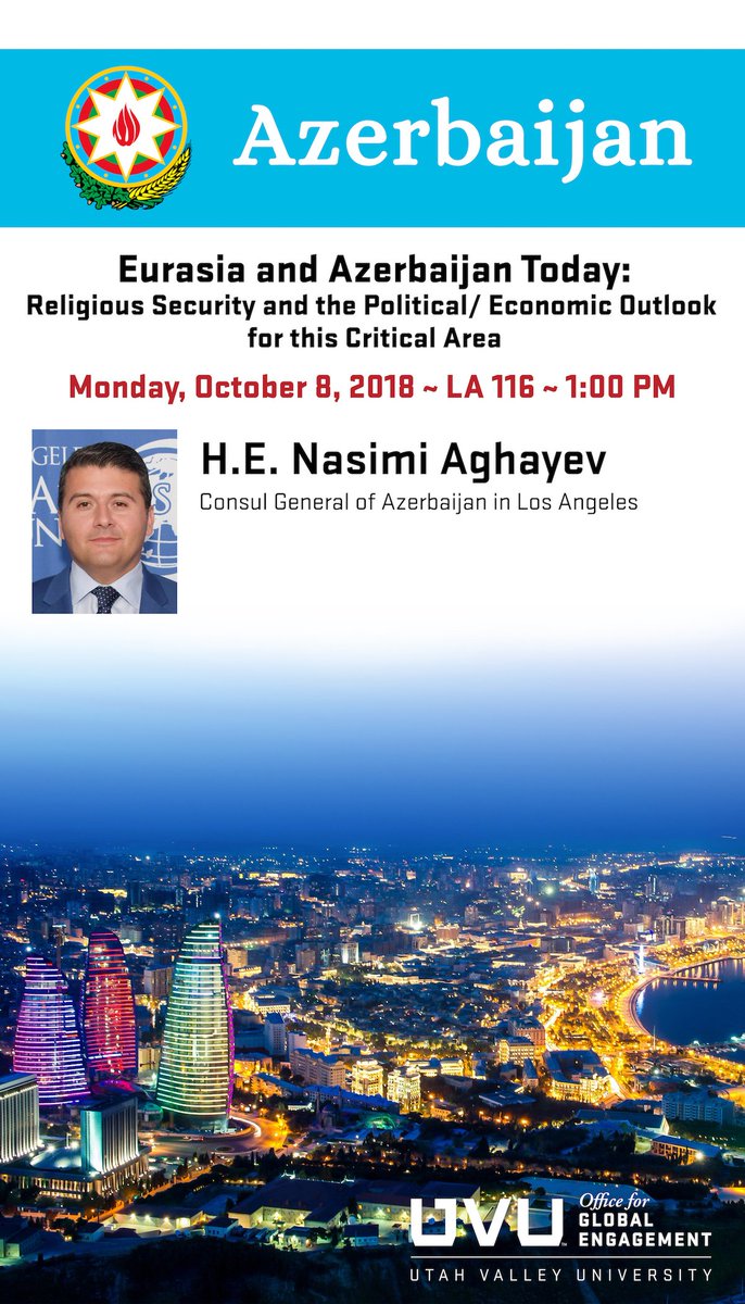 UtahIMF's tweet photo. Azerbaijan on Multi-faith Harmony and Peaceful Coexistence: Presentation at Utah Valley University by H.E. Nasimi Aghayev
#StudentEngagedLearning #UIMF
https://t.co/ZPsz2PdSgD https://t.co/uftpY5MdHJ