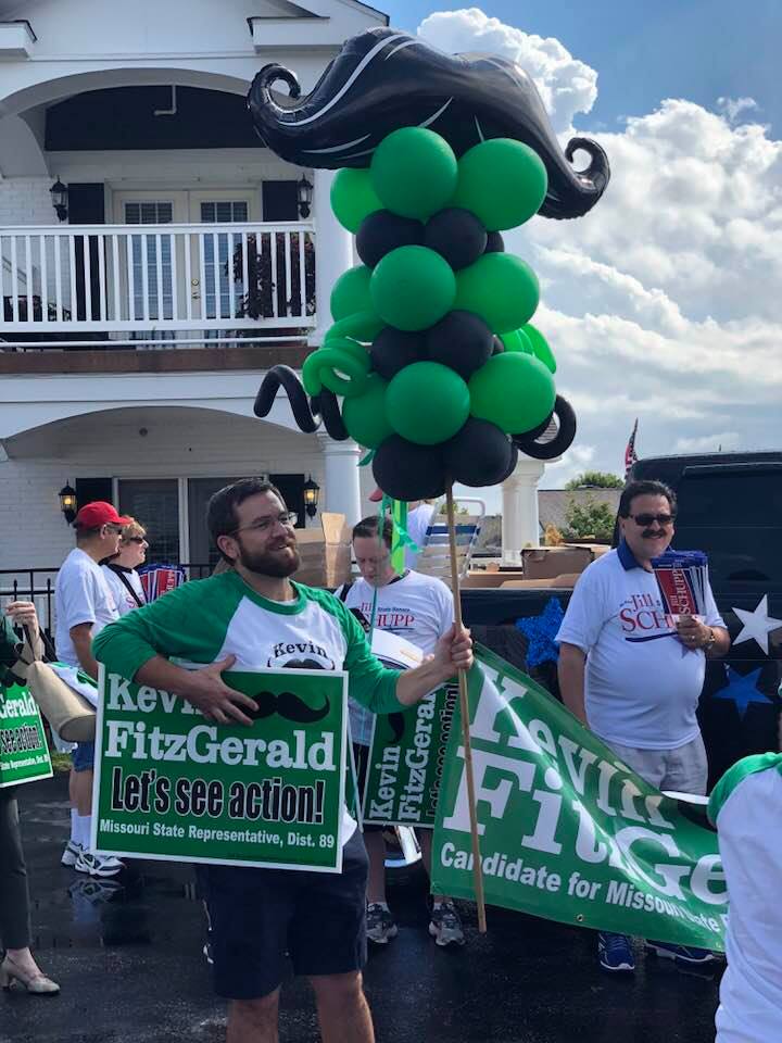 KevinForMO89's tweet photo. Great turnout to support Kevin FitzGerald, Democrat running for State House District 89 at the 2018 Our Town, Our Country Parade!  Thanks to our terrific volunteers! #LetsSeeAction https://t.co/eSyBarVv2a
