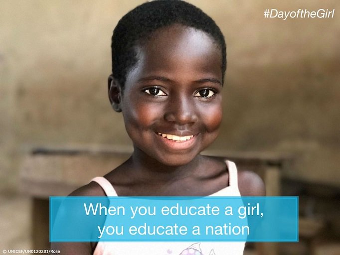 UNICEFEducation's tweet photo. Happy International #DayoftheGirl! ☺️🌟✨

Today, we wish for every girl in the world, the right to inclusive, quality education! 📚✏️🙌

Investing in girls' education empowers them to build better lives for themselves 👧🏽, their families👪, and the world 🌐. https://t.co/VXviAf2lFp