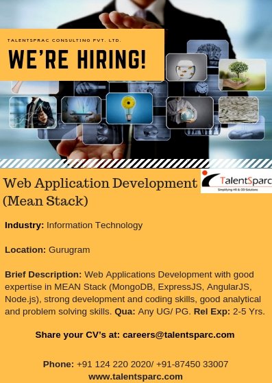 AnavioGlobal's tweet image. Jobs@ #TalentSparc: #Webapplicationdevelopment #MeanStack - with Leading #IT Industry client, Location: #Gurugram , Exp: #2to5years, Min. Qua: Any #UG/ #PG.

Please follow us;
bit.ly/ts_Linkedin
bit.ly/ts_Twitter
bit.ly/ts_Insta
bit.ly/ts_Fb