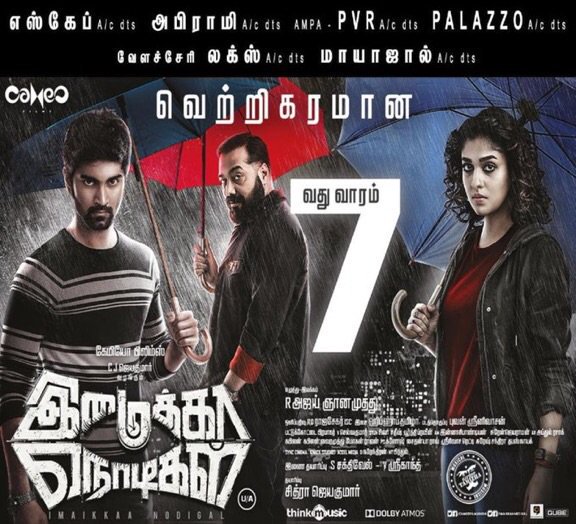 filmistreet's tweet photo. #ImaikkaaNodigal  வெற்றிகரமான 7 வது வாரம்  

#Nayanthara @anuragkashyap72 @AjayGnanamuthu @NayantharaU @Atharvaamurali @RaashiKhanna @CameoFilmsIndia @rdrajasekar @hiphoptamizha  @thinkmusicindia @DoneChannel1 https://t.co/v25fXce9WE