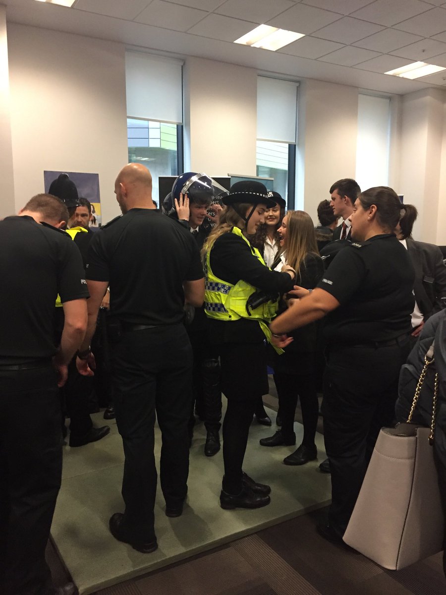 NPTSuptMusgrove's tweet photo. Pupils from Emmanuel College finding out more about a Response Officers role at #ThisIsWhatWeDo event happening now a Newcastle University Business School 🚓👮🏼‍♂️ https://t.co/kEhqEbFd1O