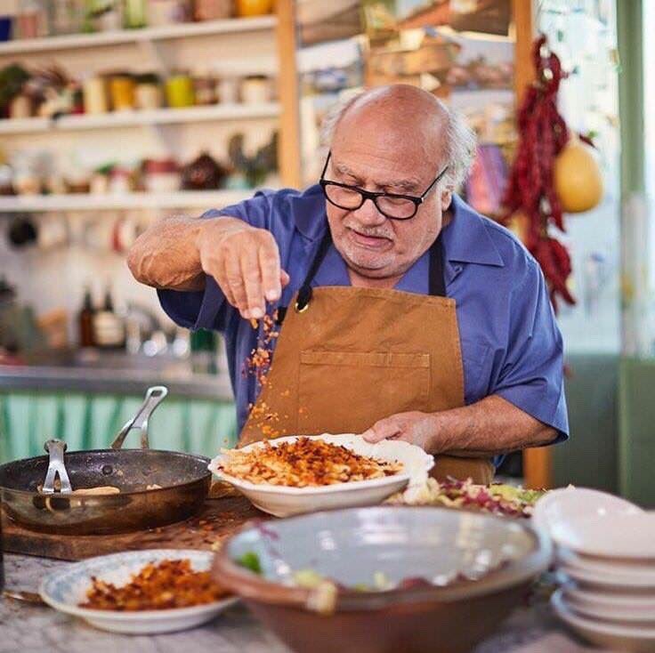 ihatebossbaby's tweet photo. wholesome photos of danny devito cooking https://t.co/DHF85NnO9E