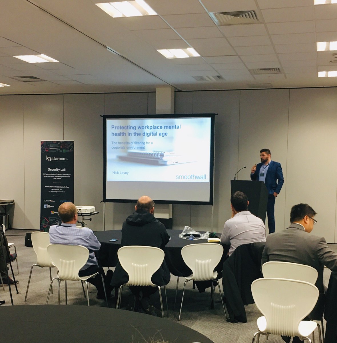 starcom_tech's tweet image. Now we have Nick Levey @Smoothwall, talking about how they can protect employee wellbeing. Particularly pertinent after #WorldMentalHealthDay yesterday. #SecurityLab