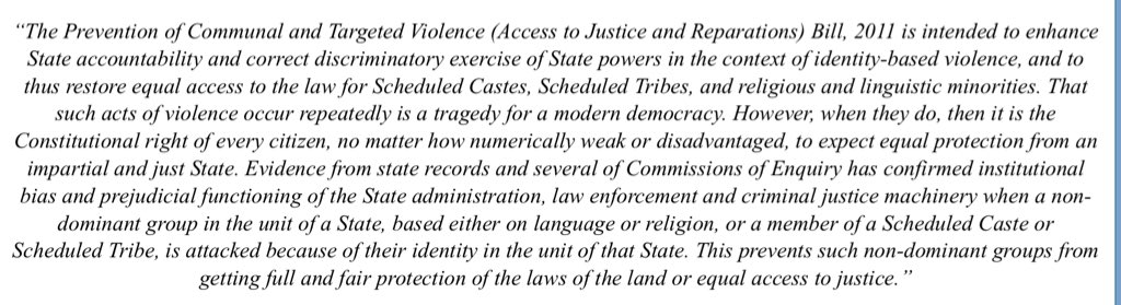 The 'Explanatory Note’on the draft prepared by the drafting committee outlining the rationale behind bringing such a law speaks volumes about the mindset of the committee.The most fundamental problem with this draft  #CommunalViolenceBill was the premise on which it was based.