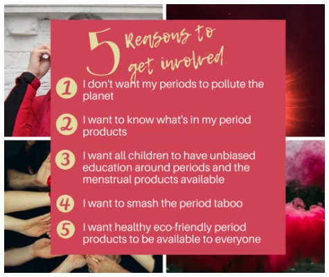 Saturday is the first day of a bleedin' beautiful Environmenstrual Week! 
Why should you care? 
Follow these hashtags to check out all the period goodness going on: #PlasticFreePeriods #EWOA #PeriodAction❣️ ❣️ ❣️