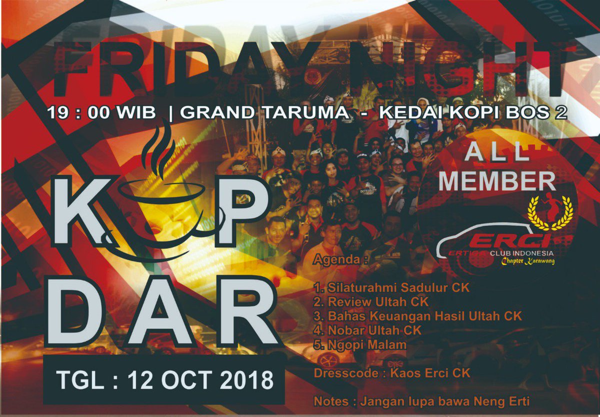 Yuuuk kita ngopi

#Erci
#ErciCK
#ErciChapterKarawang
#ErtigaClubIndonesia
#ThinkErciThinkSafety
#BrotherHoodNoLimit
#DiversityInHarmony
#RespectUnityHarmony