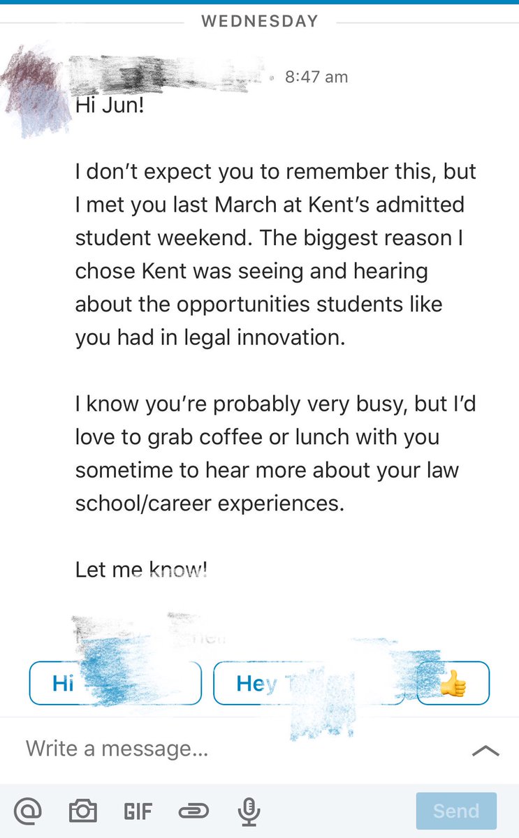 JunQishere's tweet photo. Thisπ just made my day. So happy to learn that sharing my experiences in #legaltech and #legalinnovation indeed brought interested students to @ChicagoKentLaw to chase their dreams! Glad I saw this before I fall asleep after 15+ hours of work today. Cc: @hkrent @LawLaboratory https://t.co/hwiAJIueO1