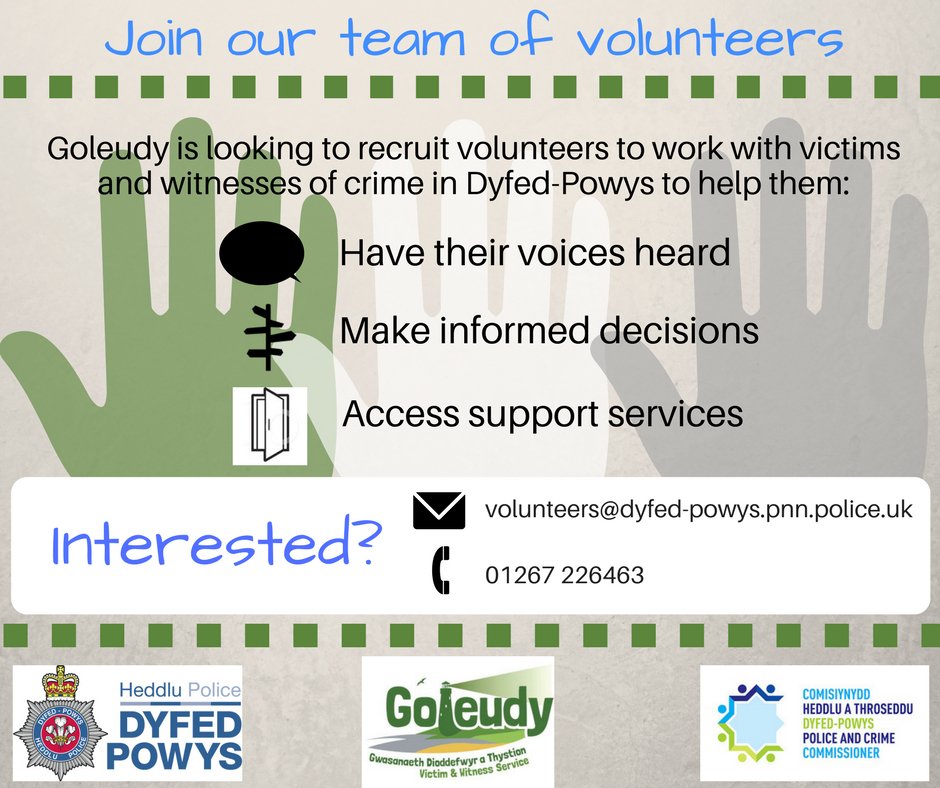 Would you like to help vulnerable people through a hard time in their lives?

#Goleudy – a service that helps victims and witnesses of crime and anti-social behaviour – is taking on volunteers.

⏰Applications close at midnight on October 31. 
 goo.gl/MTf7A5