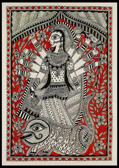  #Devi  #DeviMahatmya is praised all over India #Madhubanipainting #Madhubani  #painting  #Bihar  #Mithila done by  #ladies of house as tradition #Navratri #indianpainting