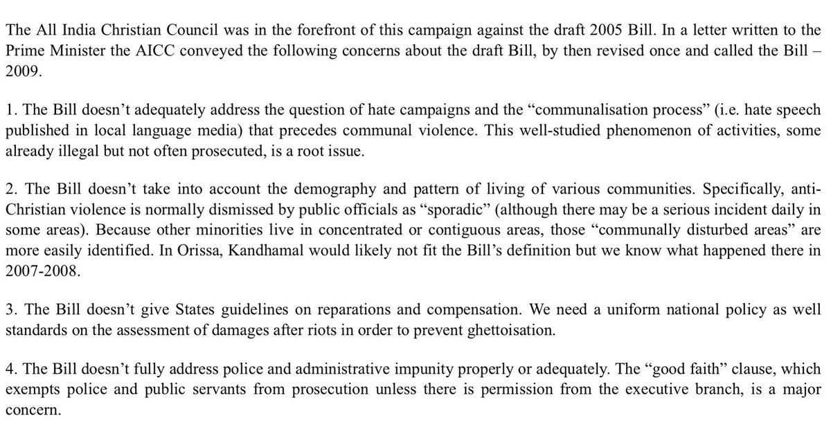 The most vocal opposition to this draft Bill came from the Muslim,Christian&civil societies who called it toothless.They demanded that the powers of managing communal violence be vested in non-Government actors&make governments&administration accountable for communal violence.