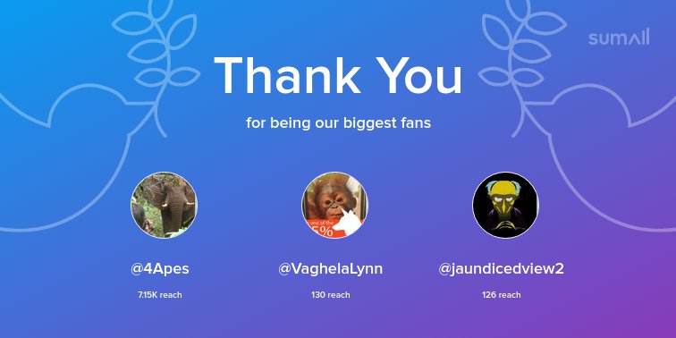 Our biggest fans this week: <a href="/4Apes/">Ian Redmond</a>, <a href="/VaghelaLynn/">Lynn Vaghela🌻🌱 #Pigoneer 🐖</a>, <a href="/jaundicedview2/">jaundicedview2</a>. Thank you! via sumall.com/thankyou?utm_s…