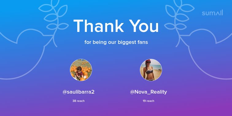 Our biggest fans this week: <a href="/saulibarra2/">saul ibarra</a>, <a href="/Nova_Reality/">Annie</a>. Thank you! via sumall.com/thankyou?utm_s…