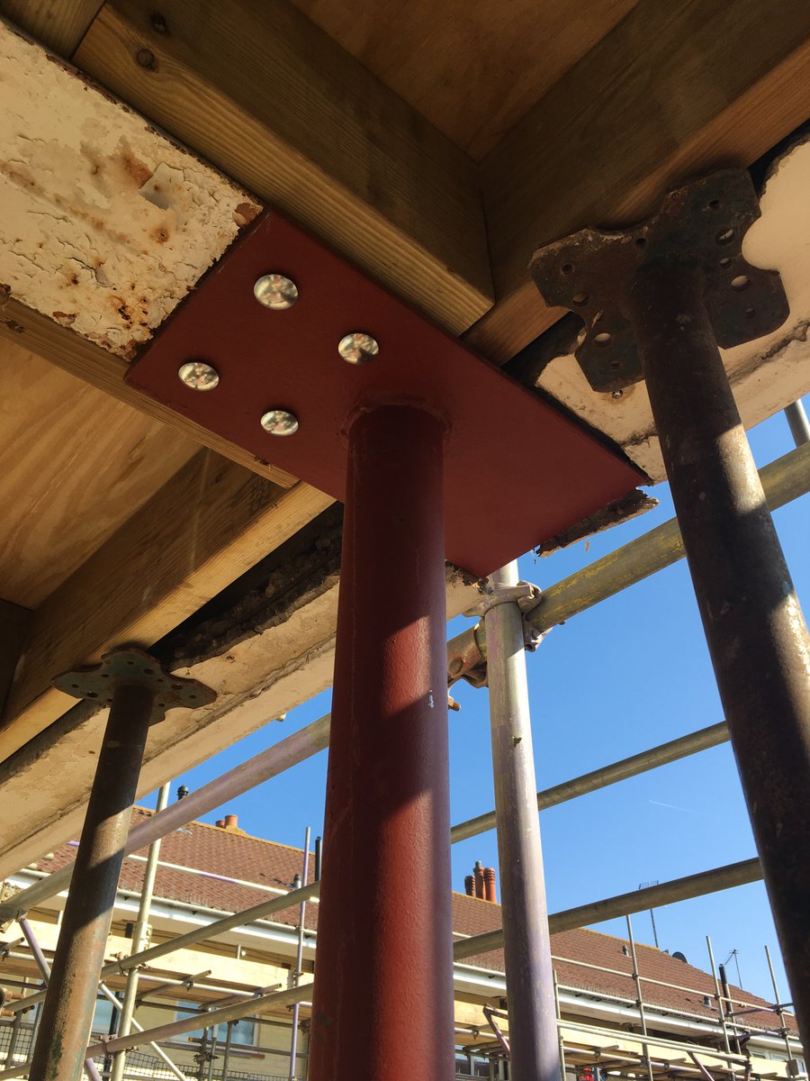 Steel supports being replaced due to corrosion on block of flats from our commercial balcony repair team in central England #NBS #Problemsolving