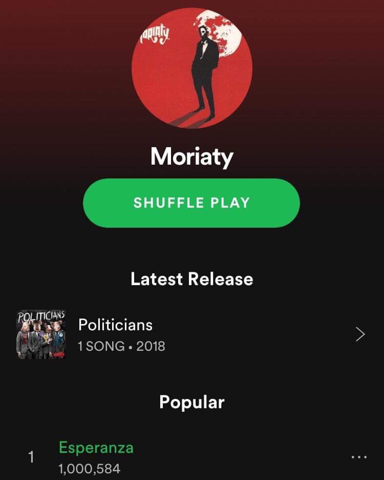 A million listens. Not bad at all. Thanks guys. Now if everyone who listened sent us £1 per listen we could get this second album out. #esperanza