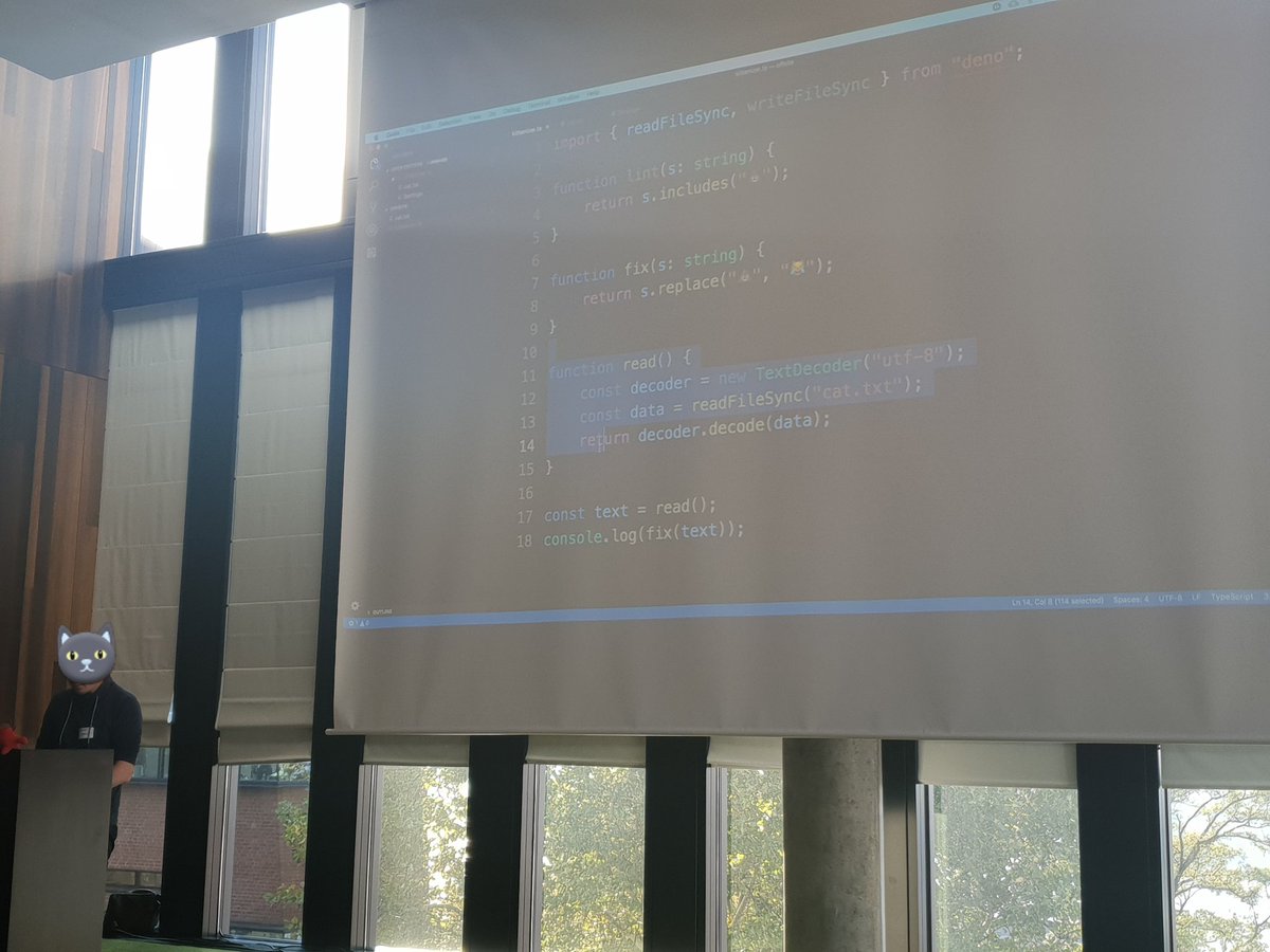 OwlCowl's tweet image. My colleague @chaos_monster giving an introduction to Deno at #s2techsession