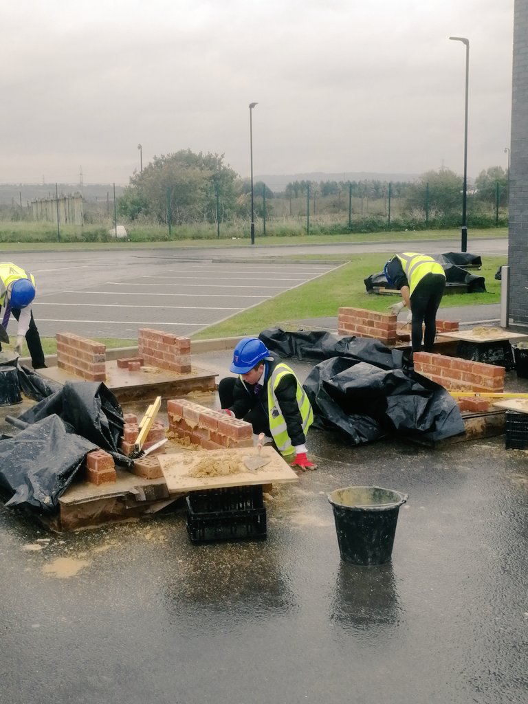 Pupils working hard during Thier construction assesment. Thankyou to the Brickyard Swansea for donating the materials.