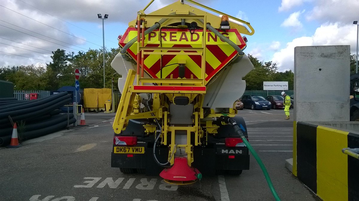 essexhighways's tweet photo. Snow on Saturday? Almost certainly not, so please don't panic if you see the gritter lorries out - its our annual practice/equipment test/driver route familiarisation exercise. Important that we know the mixers and sprayers work and drivers know tricky points on the routes. https://t.co/DHHQzmjTVF