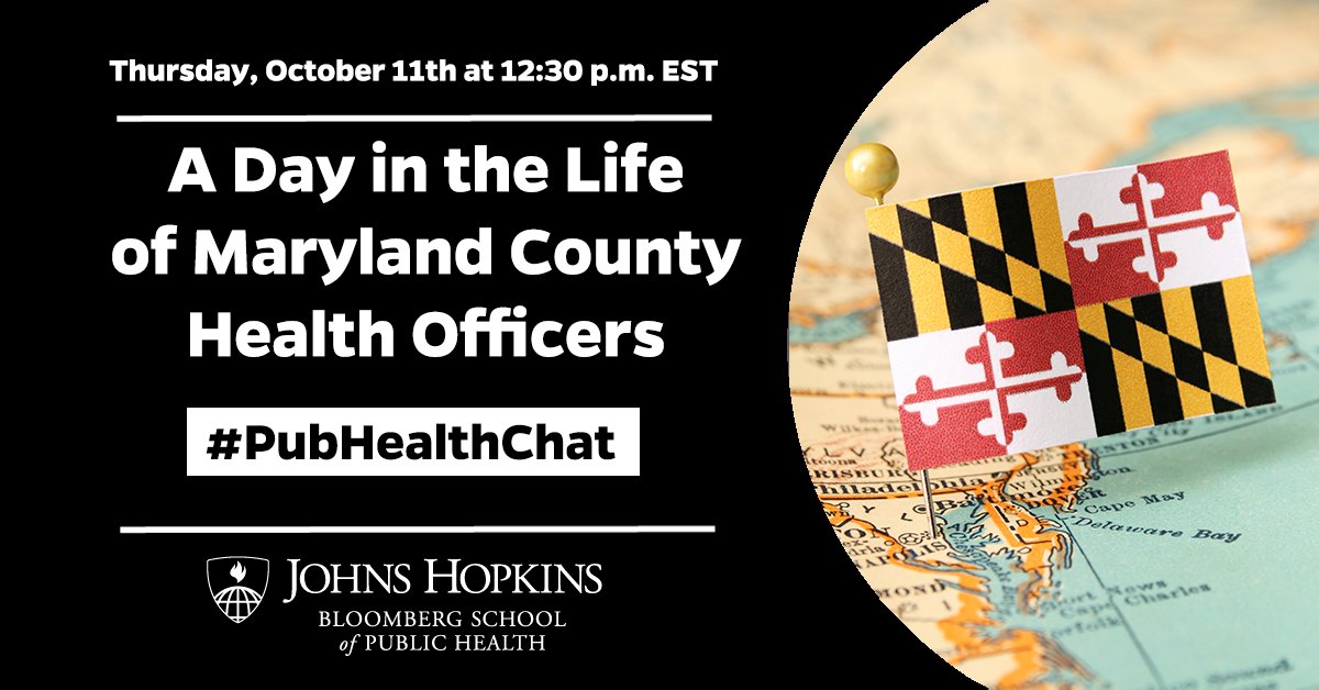 JohnsHopkinsSPH's tweet photo. Today at 12:30 p.m. EST, Maryland County Health Officers are participating in a #PubHealthChat with @PubHlthPractice and @DrJoshS. Join the conversation by asking questions about what it's like to work as a county health officer! https://t.co/214YtoGnbU