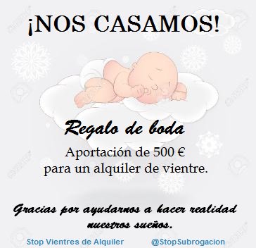 StopSubrogacion's tweet photo. Adelantándonos a esa mutación social que pretenden diseñar, en un futuro distópico las listas de boda podrían ser así. https://t.co/cZev6Rcaj6
