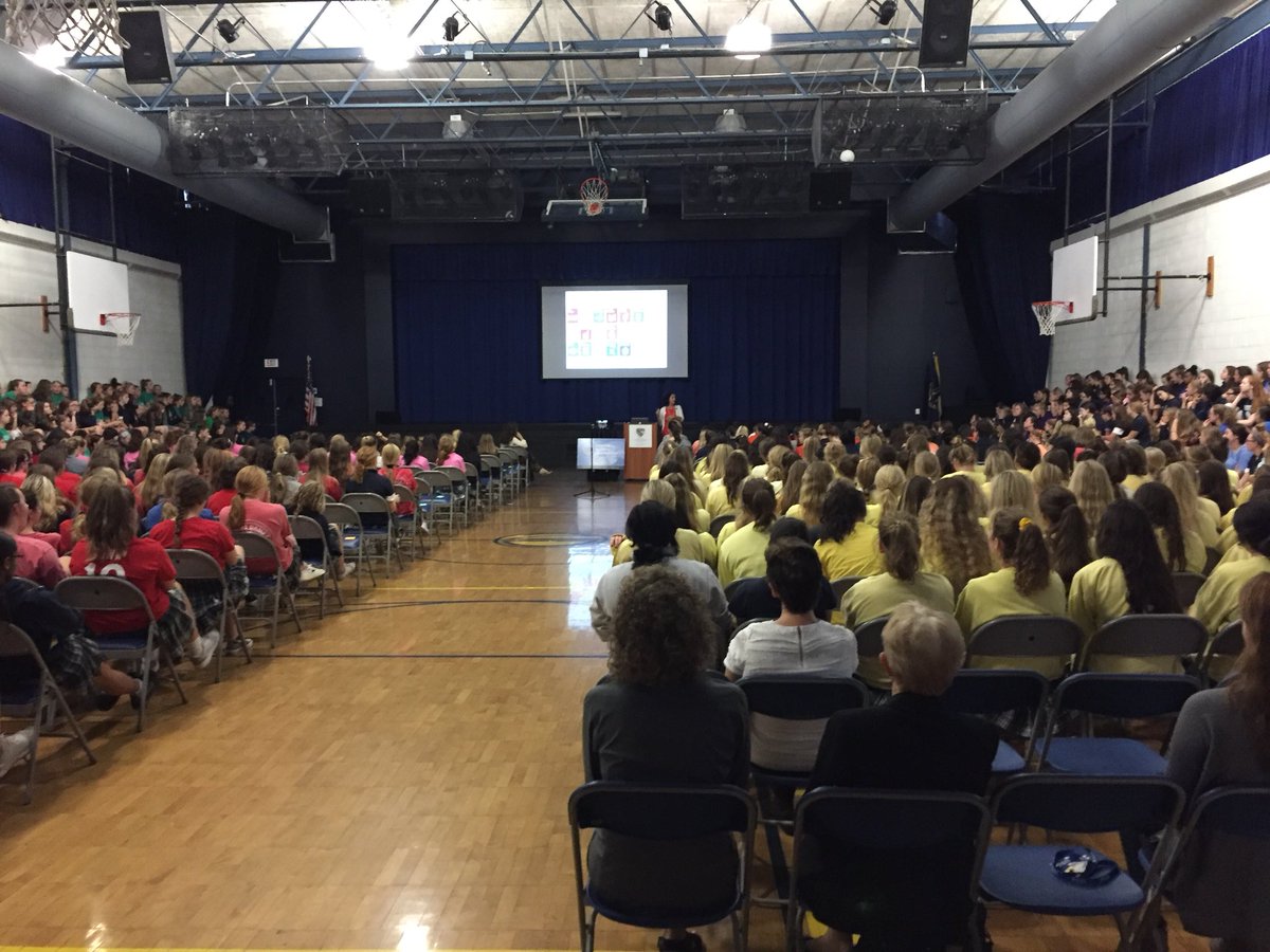 @growingupglobal visiting us to discuss global awareness to a packed house. I love her mindset: don’t ask “what do you want to be when you grow up?”  Instead ask “what problem do you want to solve?” #IDG2018