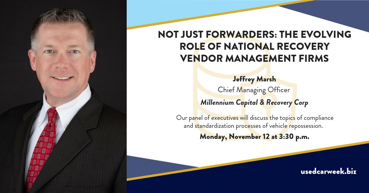 UsedCarWeek's tweet photo. During Repo Con at #UsedCarWeek 2018 @jmarsh29 will lead a discussion about how the forwarding model continues to evolve. Be sure to join us in Scottsdale! #autofinance #repossession #recovery https://t.co/UCPGJXTkNF